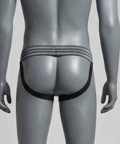 Alternative view of Cueca Brilhante Jockstrap Preta com Cós Listrado de Brilho