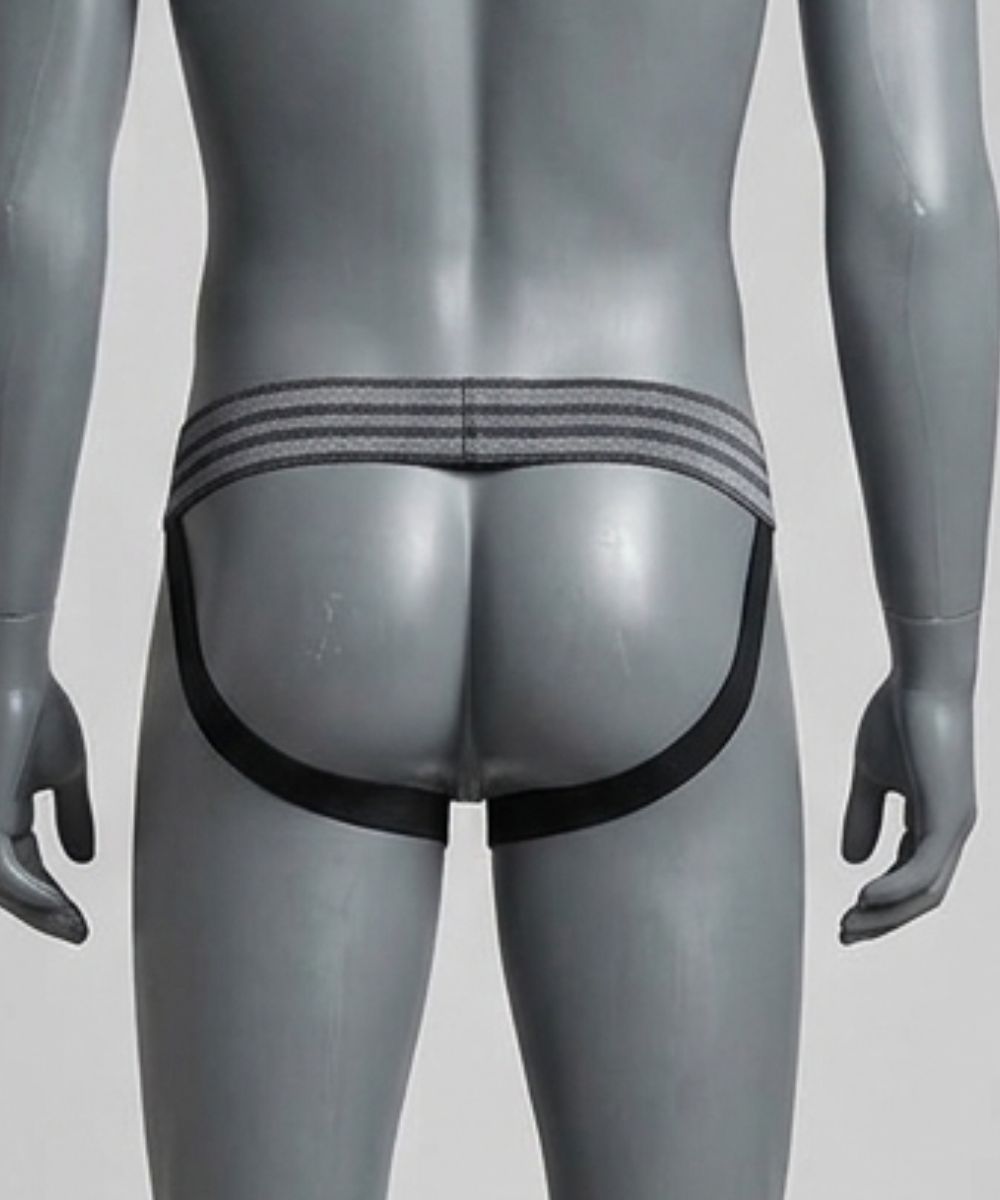 Cueca Brilhante Jockstrap Preta com Cós Listrado de Brilho - Imagem 2